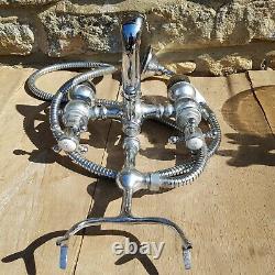 Vintage Bath Taps Shower Mixer Chrome Retro Sink Tap Pair Hot Cold Brass