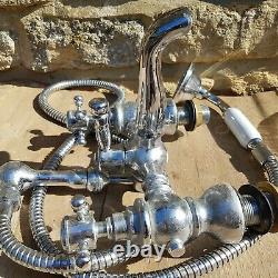 Vintage Bath Taps Shower Mixer Chrome Retro Sink Tap Pair Hot Cold Brass