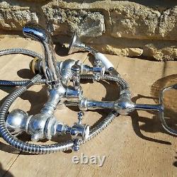 Vintage Bath Taps Shower Mixer Chrome Retro Sink Tap Pair Hot Cold Brass