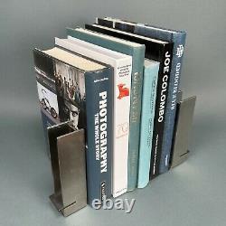 Vintage Bauhaus Inspired Zack Stainless Steel I-Beam Bookend Pair Industrial MCM