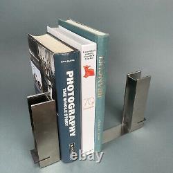 Vintage Bauhaus Inspired Zack Stainless Steel I-Beam Bookend Pair Industrial MCM