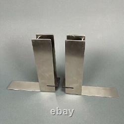 Vintage Bauhaus Inspired Zack Stainless Steel I-Beam Bookend Pair Industrial MCM