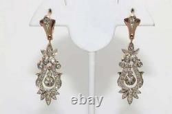 Vintage Brilliant Diamond 2.89 Ct 14K Rose Gold Over Dangle Chandelier Earrings