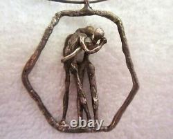 Vintage Brutalist Kepenyes SIGNED Necklace Reversible Kissing Couple Erotic