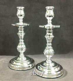 Vintage CHRISTOFLE Fleuron Pair of Silver-Plate Large Candle-Stick Holders