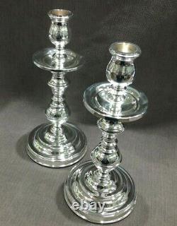Vintage CHRISTOFLE Fleuron Pair of Silver-Plate Large Candle-Stick Holders