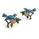 Vintage Coro Pair Of Bluebird Enamel Brooches, 1940s Unsigned Flower Figural Pin