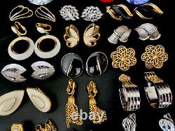 Vintage CROWN TRIFARI Clip Earrings Lot Silver Gold Tone Enamel 16 Pairs SIGNED