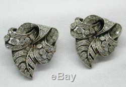Vintage C 1930's / 40's French Pair Of Lovely Silver And Paste Stone Clips