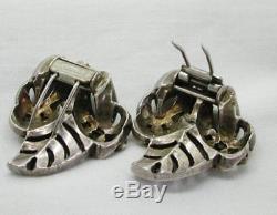 Vintage C 1930's / 40's French Pair Of Lovely Silver And Paste Stone Clips