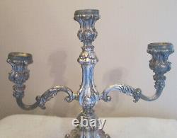 Vintage Candelabra Pair, 3-Branch by Wm. Rogers, #116 Silverplate Baroque CENT