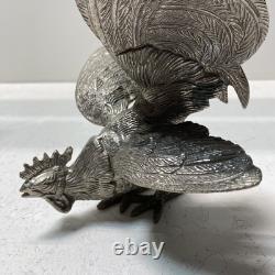 Vintage Cast Brass Roosters Pair of Silver Tone Bookends