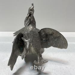Vintage Cast Brass Roosters Pair of Silver Tone Bookends