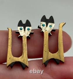 Vintage Cecelia Toño Modernist Sterling Silver Mixed Metal Cat Cufflinks MCM