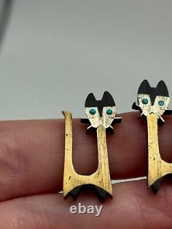 Vintage Cecelia Toño Modernist Sterling Silver Mixed Metal Cat Cufflinks MCM