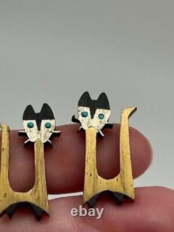 Vintage Cecelia Toño Modernist Sterling Silver Mixed Metal Cat Cufflinks MCM