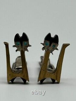Vintage Cecelia Toño Modernist Sterling Silver Mixed Metal Cat Cufflinks MCM