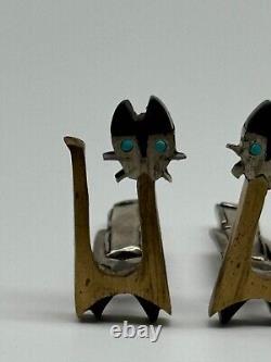 Vintage Cecelia Toño Modernist Sterling Silver Mixed Metal Cat Cufflinks MCM