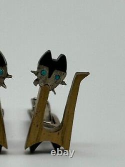 Vintage Cecelia Toño Modernist Sterling Silver Mixed Metal Cat Cufflinks MCM