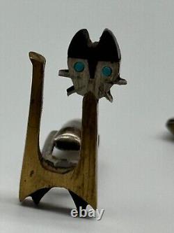 Vintage Cecelia Toño Modernist Sterling Silver Mixed Metal Cat Cufflinks MCM