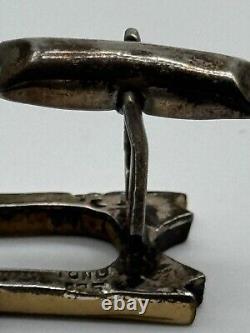 Vintage Cecelia Toño Modernist Sterling Silver Mixed Metal Cat Cufflinks MCM