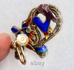 Vintage Chinese Export Silver Vermeil Cloisonne Dragon Earrings GF Screwbacks