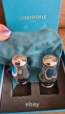 Vintage Christofle ALBI Pair Silver Plate Salt & Pepper Shakers Cruet With Box