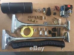 Vintage Chrome Hadley Air Horn Pair / Kit Unused Hadley Ambassador Air Horn Kit