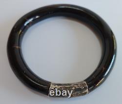 Vintage Chunky Pair Of Black Coral And Silver Pair Of Bangle Bracelets