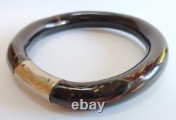 Vintage Chunky Pair Of Black Coral And Silver Pair Of Bangle Bracelets