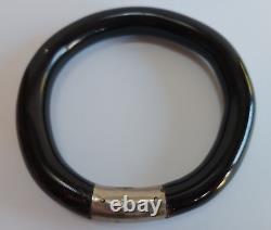 Vintage Chunky Pair Of Black Coral And Silver Pair Of Bangle Bracelets