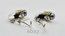 Vintage Collector David Wysor Sterling Silver & 18k Gold Earrings Pair Stunning