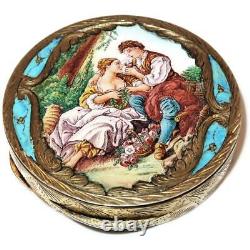Vintage Continental 800 Silver & Enamel Compact, Italy, Courting Couple, 72 g