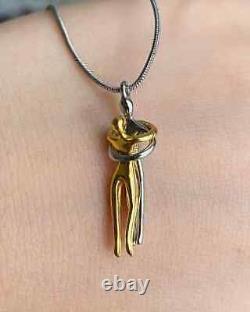 Vintage Couple Hugging Dancing Love Pendant 14K Yellow Gold Silver Plated
