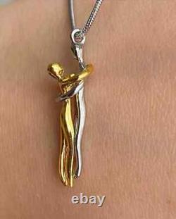 Vintage Couple Hugging Dancing Love Pendant 14K Yellow Gold Silver Plated