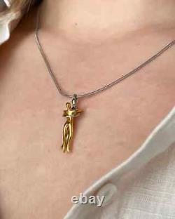 Vintage Couple Hugging Dancing Love Pendant 14K Yellow Gold Silver Plated