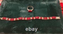 Vintage Couple Sterling Silver 925 Bracelet And Ring Size 7 With Red Gemstone