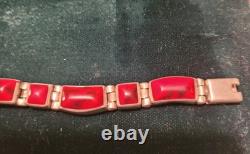 Vintage Couple Sterling Silver 925 Bracelet And Ring Size 7 With Red Gemstone
