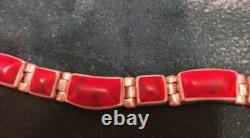 Vintage Couple Sterling Silver 925 Bracelet And Ring Size 7 With Red Gemstone