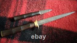 Vintage Dagger Knife Blade Steel Fixed Handle Men's Pair Brass Art Rare Old 20th