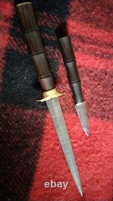 Vintage Dagger Knife Blade Steel Fixed Handle Men's Pair Brass Art Rare Old 20th