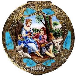 Vintage Enamel Compact Italian 800 Silver Courting Couple