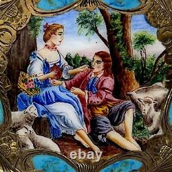 Vintage Enamel Compact Italian 800 Silver Courting Couple