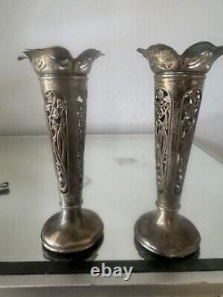 Vintage England Pair Of Sterling Silver 6 Vase # R2489654 Lion Hallmark