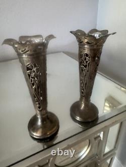 Vintage England Pair Of Sterling Silver 6 Vase # R2489654 Lion Hallmark