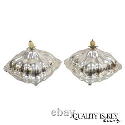 Vintage English Regency Silver Plated Scalloped Covered Dish a Pair