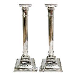 Vintage English Silverplate Neoclassical Doric Column Candlesticks 11.75 a Pair
