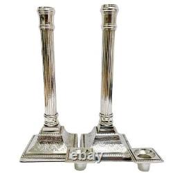 Vintage English Silverplate Neoclassical Doric Column Candlesticks 11.75 a Pair