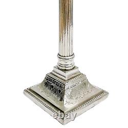 Vintage English Silverplate Neoclassical Doric Column Candlesticks 11.75 a Pair