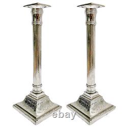Vintage English Silverplate Neoclassical Doric Column Candlesticks 11.75 a Pair